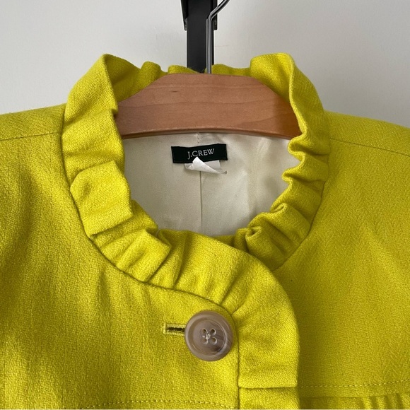 J Crew 100% Wool Ruffled Blazer Jacket Green Yellow Chartreuse Medium Petite MP - Picture 5 of 6